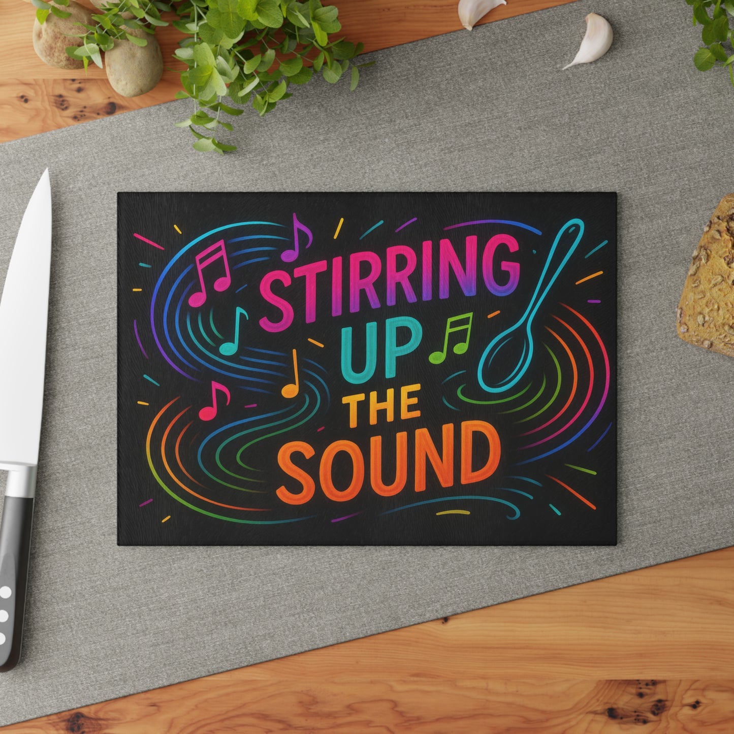 Vibrant Music-Themed Glass Cutting Board