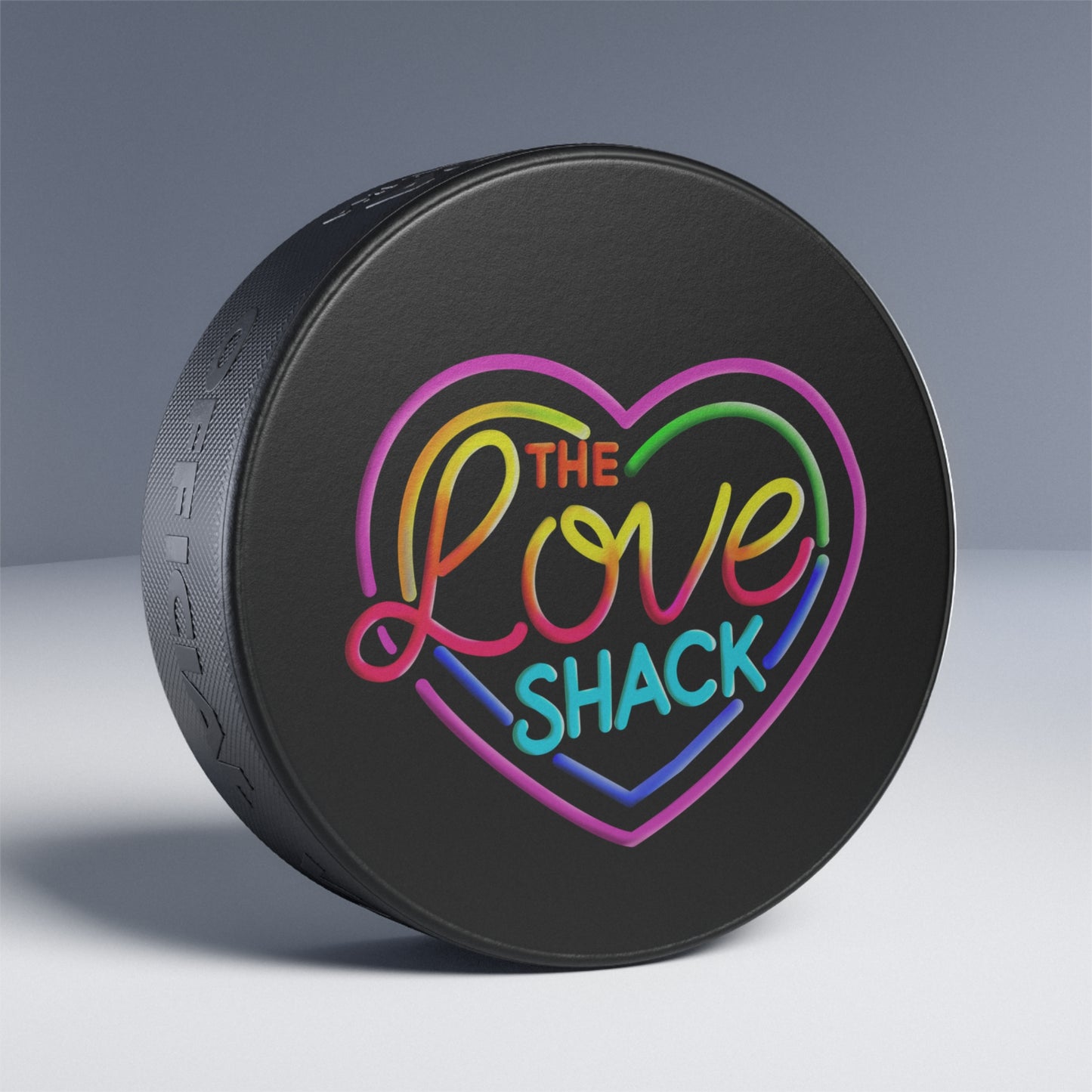 Neon Love Shack Hockey Puck
