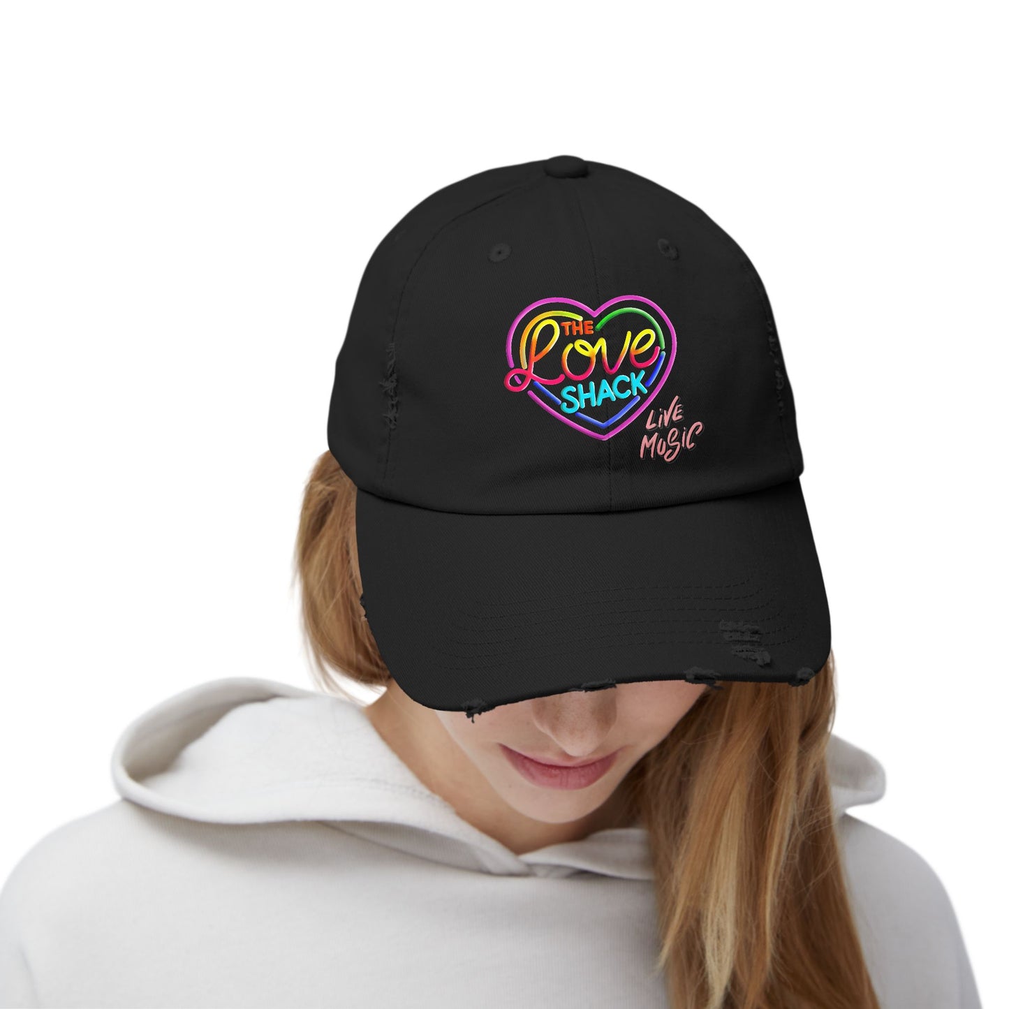 Unisex Distressed Cap with 'The Love Shack' Design