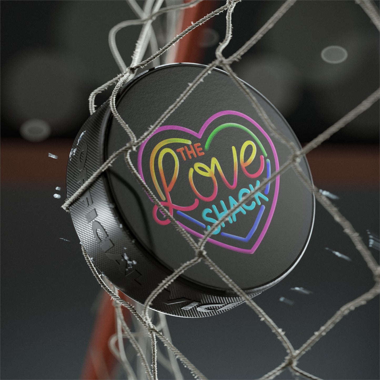 Neon Love Shack Hockey Puck