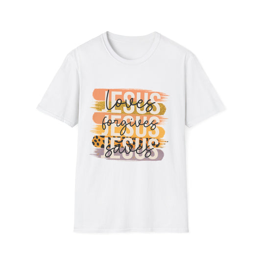 Faith-Inspired Unisex T-Shirt - 'Loves Forgives Jesus Saves'